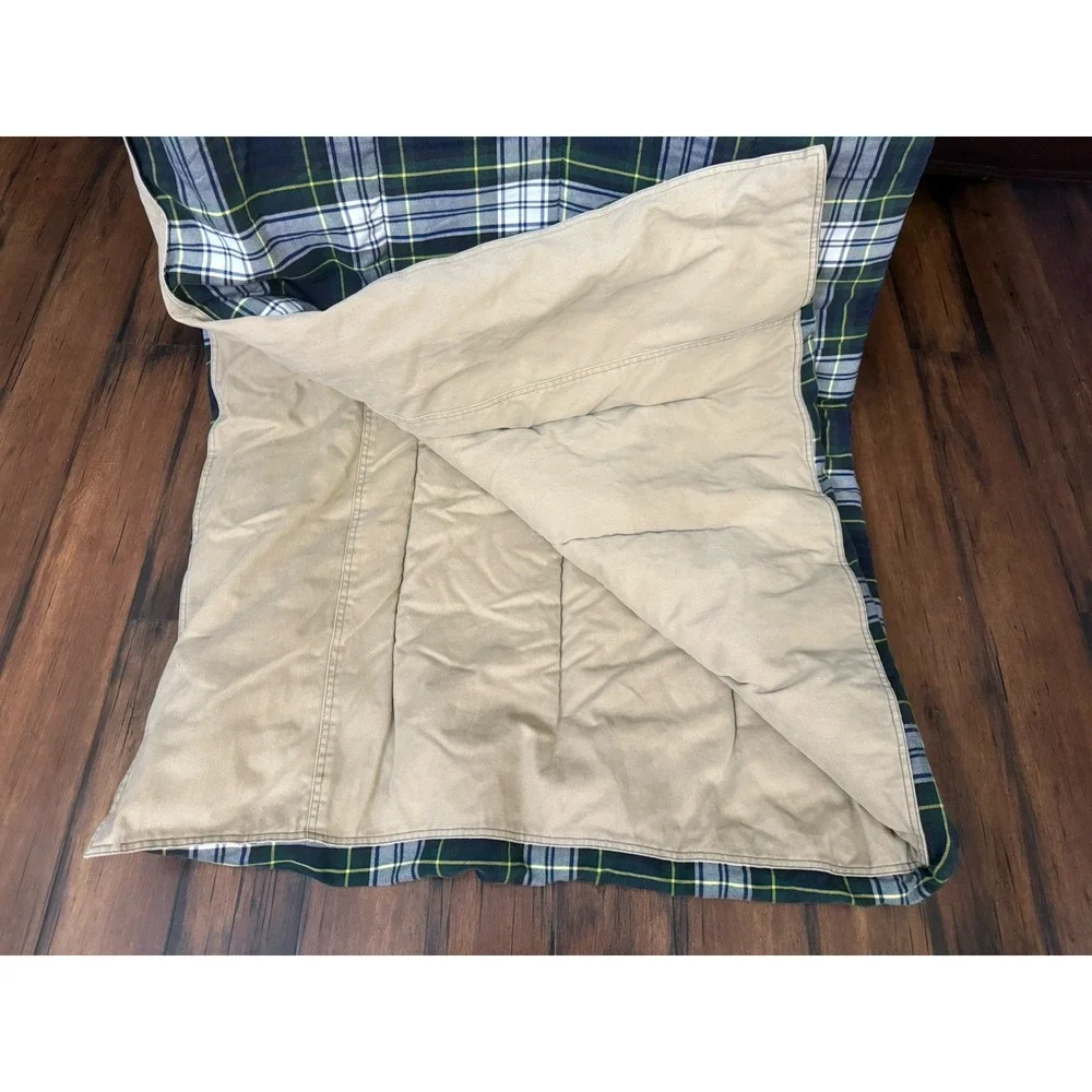 VTG Ralph Lauren TWIN Comforter Blanket Tartan Plaid‎ Blue Green Tan Reversible